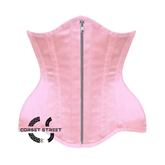 Baby Pink Satin Burlesque Gothic Front Zipper Waist Training Underbust Corset